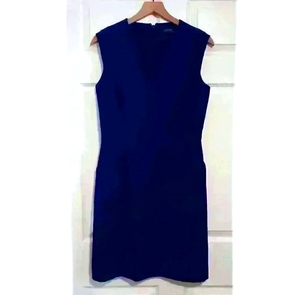 Tahari Women Midi Dress Royal Blue Size 8 V-Neck Sleeveless Workwear Office